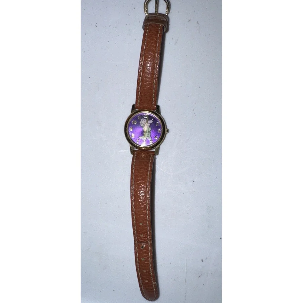 Vtg Disney Store Dopey Watch DS-279 Japan Purple Dial Leather Band Snow White